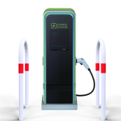 Barrier bracket | as e-charging station protection | for casting in concrete, | total width: 460mm, total height: 1200mm | hot-dip galvanized and white powder-coated with red reflective stripes foil type RA1/A